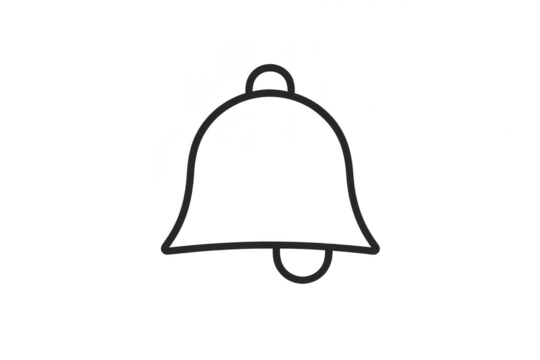 Simple black outline bell icon isolated on transparent background, modern design