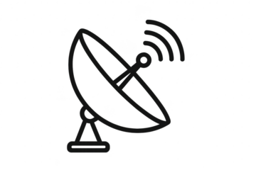 Satellite dish icon broadcasting signal isolated on transparent background