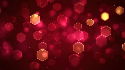 Abstract Hexagonal Bokeh Background with Warm, Glowing Particles for Festive or Technological Visuals