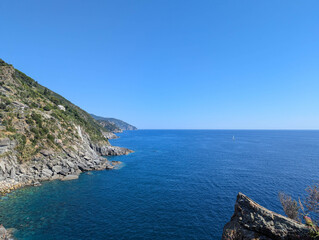Italian riviera, coast with crystal clear waters in Cinque Terre