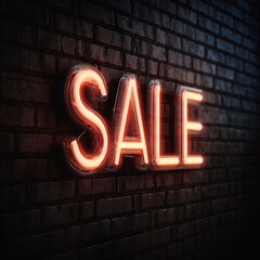 Vibrant Orange 'SALE' Neon Sign on Rough Brick Wall - Illuminated Retail Promotion and Discount Concept