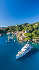 Fototapeta premium Aerial view of the picturesque resort town of Portofino in Liguria, Italy.
