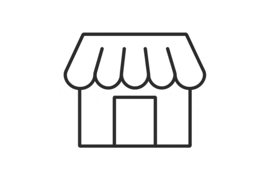 Isolated store front line icon on transparent background, minimalist art