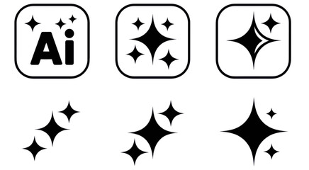 Illustrations showing adobe illustrator icon and sparkle elements black on transparent background silhouette