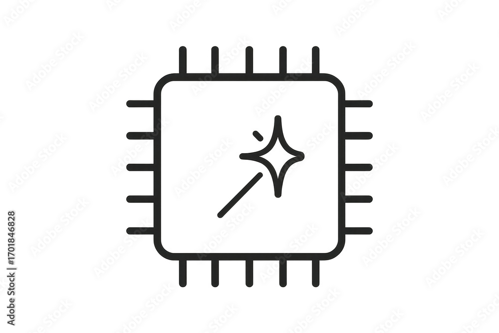 Poster microchip circuit board with magic wand symbol isolated on transparent background