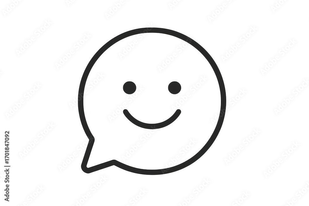 Poster outline smiling face in speech bubble, isolated on transparent background.