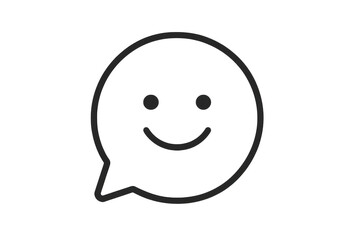 Outline smiling face in speech bubble, isolated on transparent background.