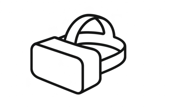 Black outline of VR headset isolated on transparent background, vector icon
