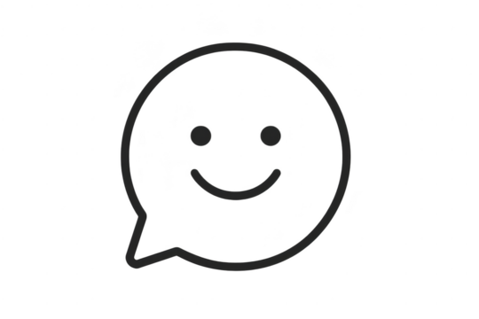 Outline smiling face in speech bubble, isolated on transparent background. - Powered by Adobe