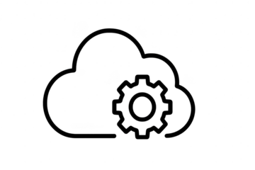 Black cloud with gear icon isolated on transparent background, outline style