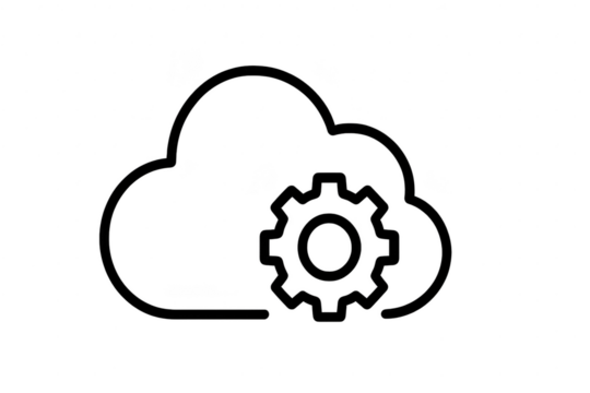 Black cloud with gear icon isolated on transparent background, outline style