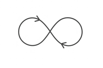Hand-drawn infinity symbol with arrows isolated on transparent background clip art.