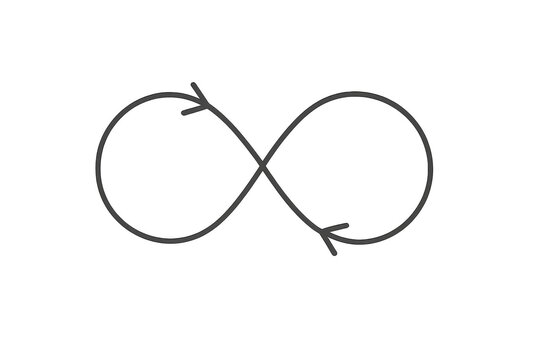Hand-drawn infinity symbol with arrows isolated on transparent background clip art.