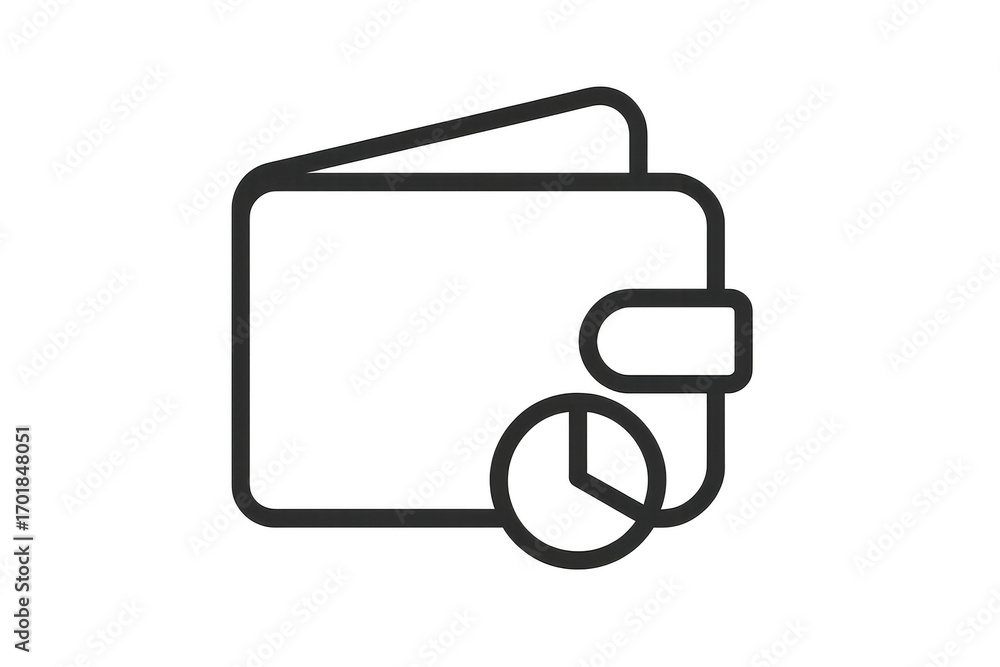 Poster outline of wallet with pie chart isolated on transparent backdrop, financial data