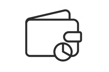 Outline of wallet with pie chart isolated on transparent backdrop, financial data