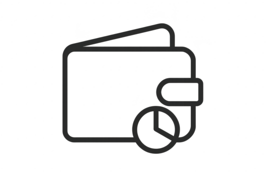 Outline of wallet with pie chart isolated on transparent backdrop, financial data - Powered by Adobe