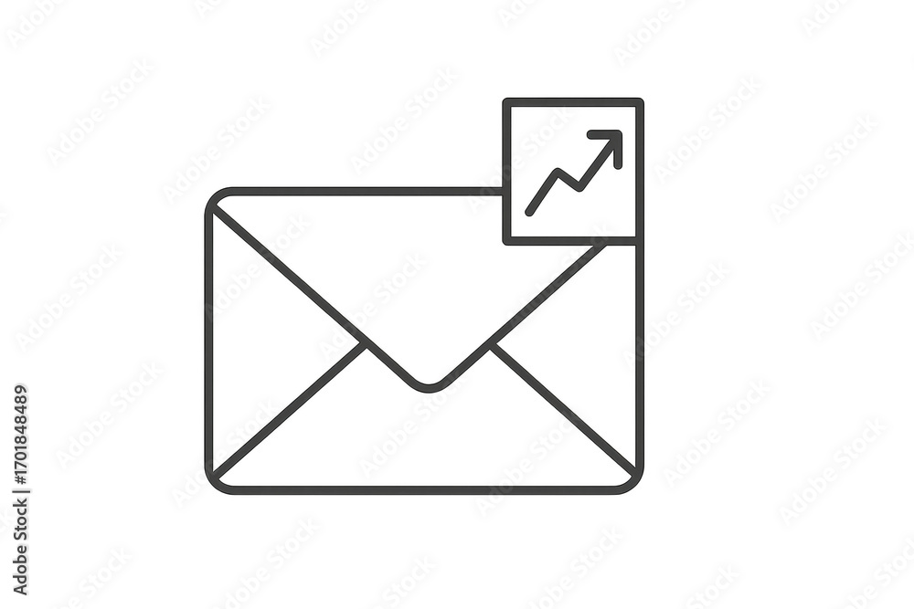Poster stylized email notification with rising chart isolated on transparent area