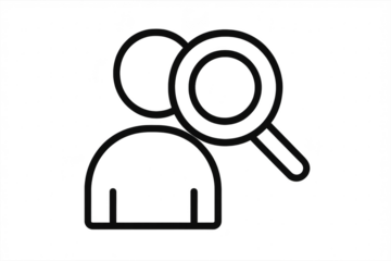 Outlined search icon of a person isolated on a transparent background style