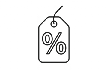 Price tag with a percentage symbol, isolated on a transparent background.