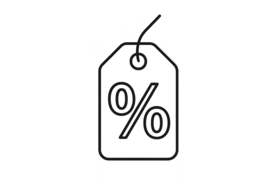 Price tag with a percentage symbol, isolated on a transparent background.