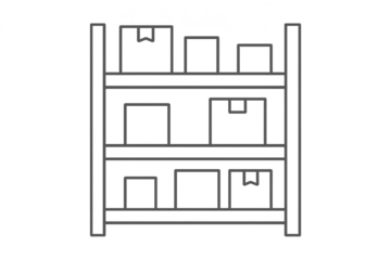 Outline of warehouse shelves with boxes on a transparent background icon