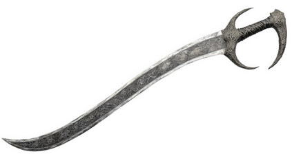 Obraz premium Curved scimitar sword isolated on transparent background, a weapon of war and battle