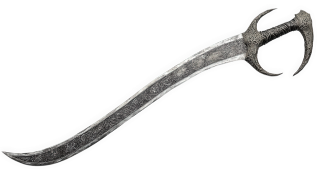 Curved scimitar sword isolated on transparent background, a weapon of war and battle