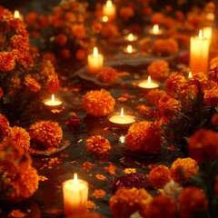 Day of the Dead Altar: Marigolds and Candles