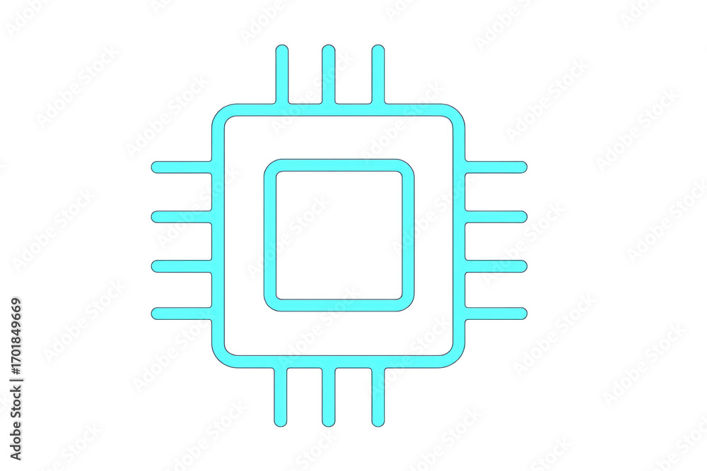 Poster simplified glowing cyan cpu microchip icon isolated on transparent background