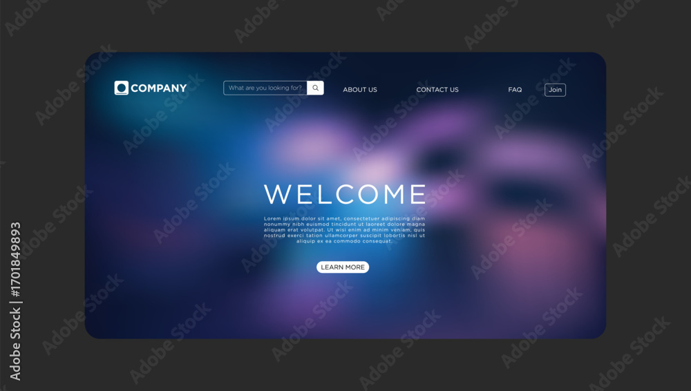 Aufkleber modern welcome landing page design with subtle gradient background and clear navigation elements