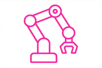 Pink robotic arm icon, isolated on transparent background, modern technology concept
