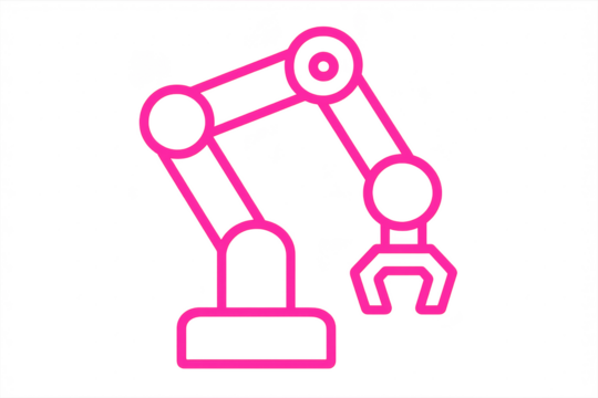 Pink robotic arm icon, isolated on transparent background, modern technology concept