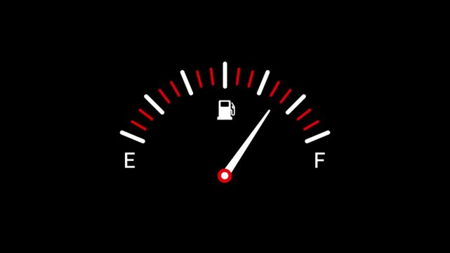 Animated Car Dashboard Fuel Gauge, Cars fuel gauge, with the needle smoothly moving from empty to full