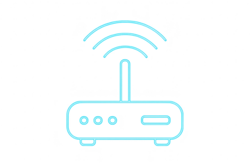 Neon blue WiFi router icon isolated on transparent background, outline drawing