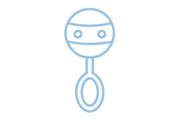 Stylized light blue baby rattle outline isolated on a transparent background