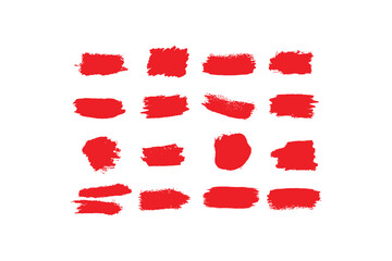 Red paint brush stroke collection isolated on white background artistic abstract texture set, creative grunge paint design element, handmade brush stroke for digital art decoration and modern graphic 