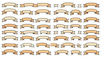 A collection of various decorative ribbons in a light peachy-tan color, perfect for graphic design or digital art projects.