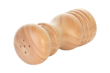 Wooden salt shaker, isolated on transparent background, full focus for clear detail. Natural rustic kitchen accessory, eco utensil for cooking, dining, and seasoning