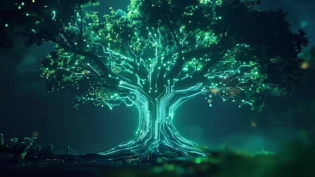 Glowing Digital Tree: Technology and Nature Fusion