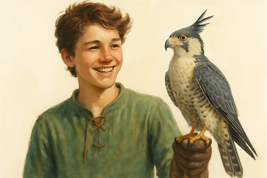 Happy Young Falconer with Peregrine Falcon - A Tale of Adventure and Freedom, for Storytelling, Adventure, and Historical Fiction