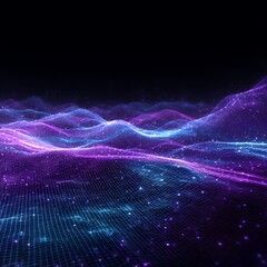 Abstract Digital Terrain with Glowing Blue and Purple Grid Particles