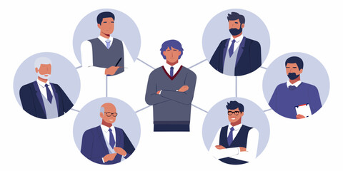 Teamwork and collaboration concept with diverse business professionals connected in a network