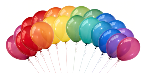 Brightly colored balloons arranged in a rainbow pattern create a festive atmosphere suitable for celebrations and parties, enhancing the cheerful mood of any occasion gathering, children, fun, joy, ho