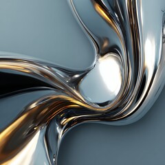 Abstract Fluid Metallic Waves with Chrome and Gold Reflections. Elegant Liquid Metal Background Texture.