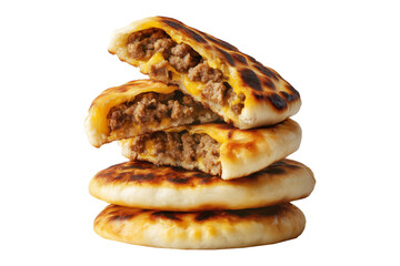 Ecuador Lapingachos fried potato patties stuffed with cheese and sprinkled herbs, isolated on white transparent background