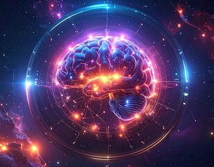 Fototapeta premium Glowing Blue Digital Neural Network in Futuristic Space