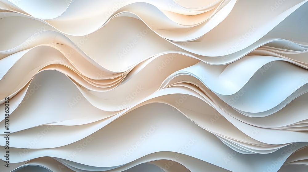 Aufkleber abstract design of layered, wavy sheets of paper in soft, pastel tones, creating a serene and elegan