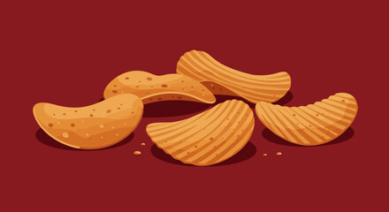 Crispy Potato Chips Assortment on Red Background.