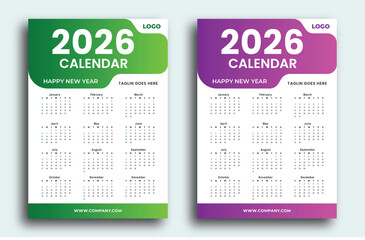 2026 Calendar Templates with Gradient Color Scheme for Happy New Year