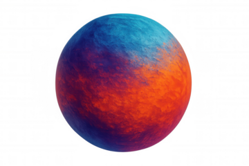Colorful planet with glowing surface rotating in space, isolated on transparent background, perfect for science fiction or space exploration projects